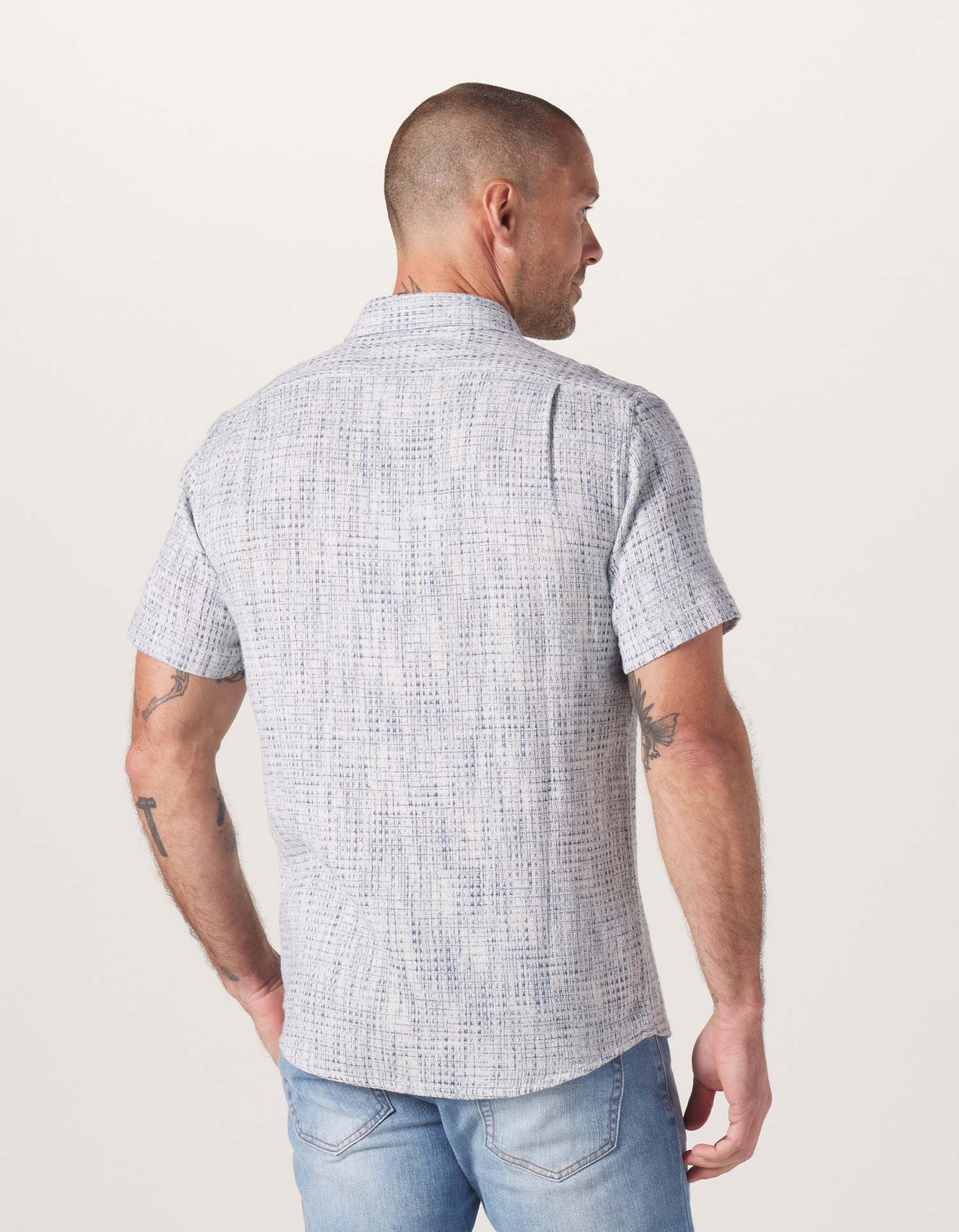 Wholesale,The Normal Brand, The Normal Brand Light Blue Woven Freshwater Short Sleeve Button Up Shirt, Blue, Small-39-TagS