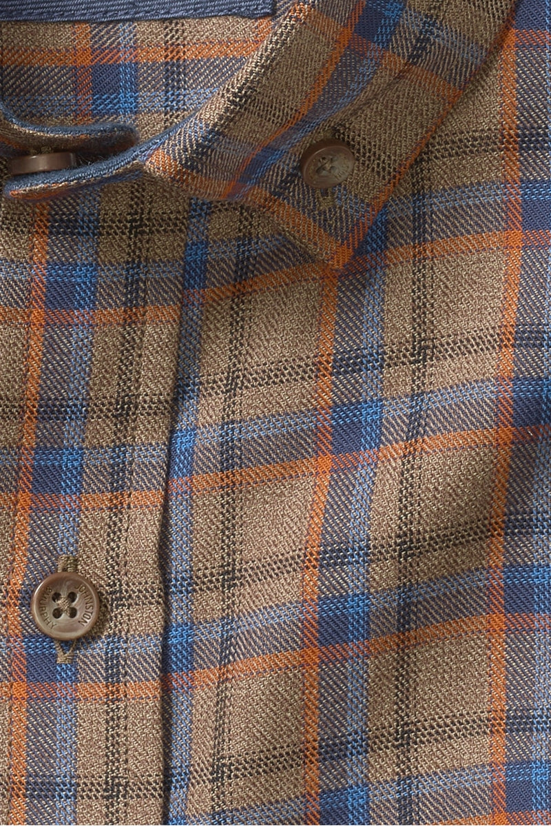 Wholesale,Johnston & Murphy, Johnston & Murphy Heather Tan with Blue Box Plaid Shirt, Tan, Medium-44-TagMLarge-46-TagL