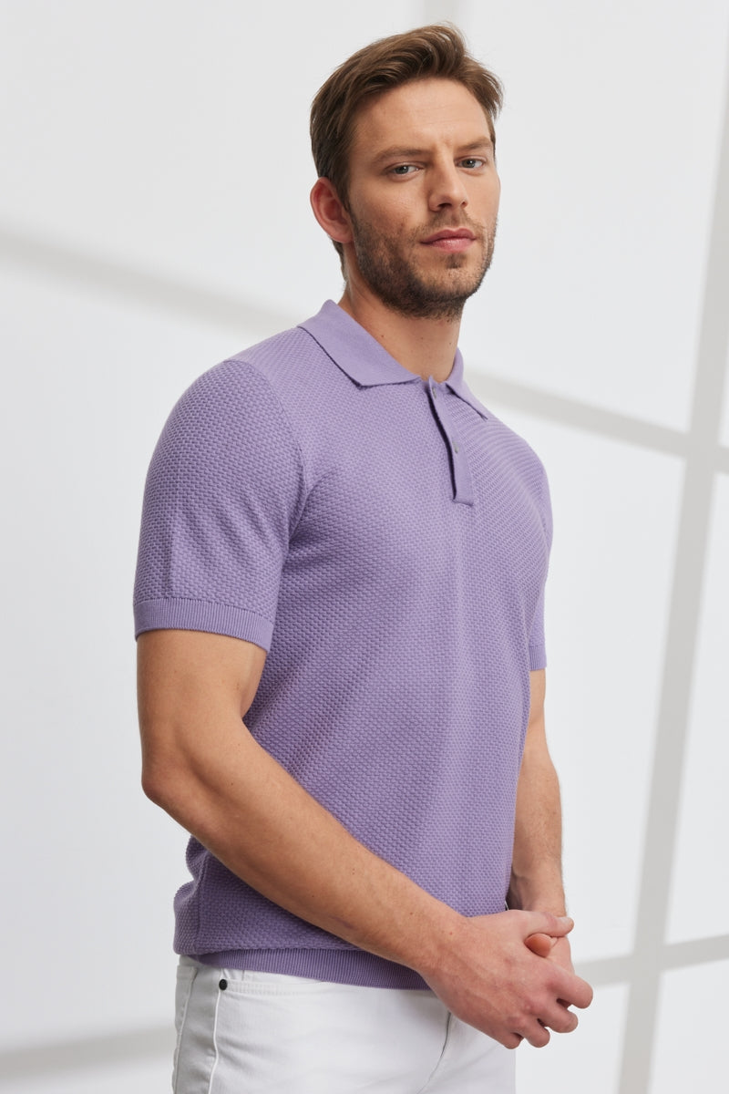 Wholesale,Altinyildiz Classics, Altinyildiz Classics Lilac Knit Textured Weave Polo, Purple, Large-43-TagL