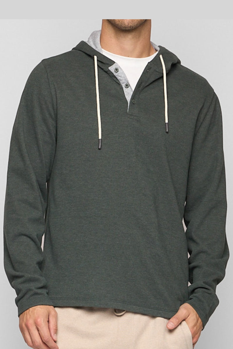 Wholesale,Fundamental Coast, Fundamental Coast Agave Green Soft Henley Hoodie, Green, Medium-46-TagMLarge-48-TagLExtra Large-50-TagXL