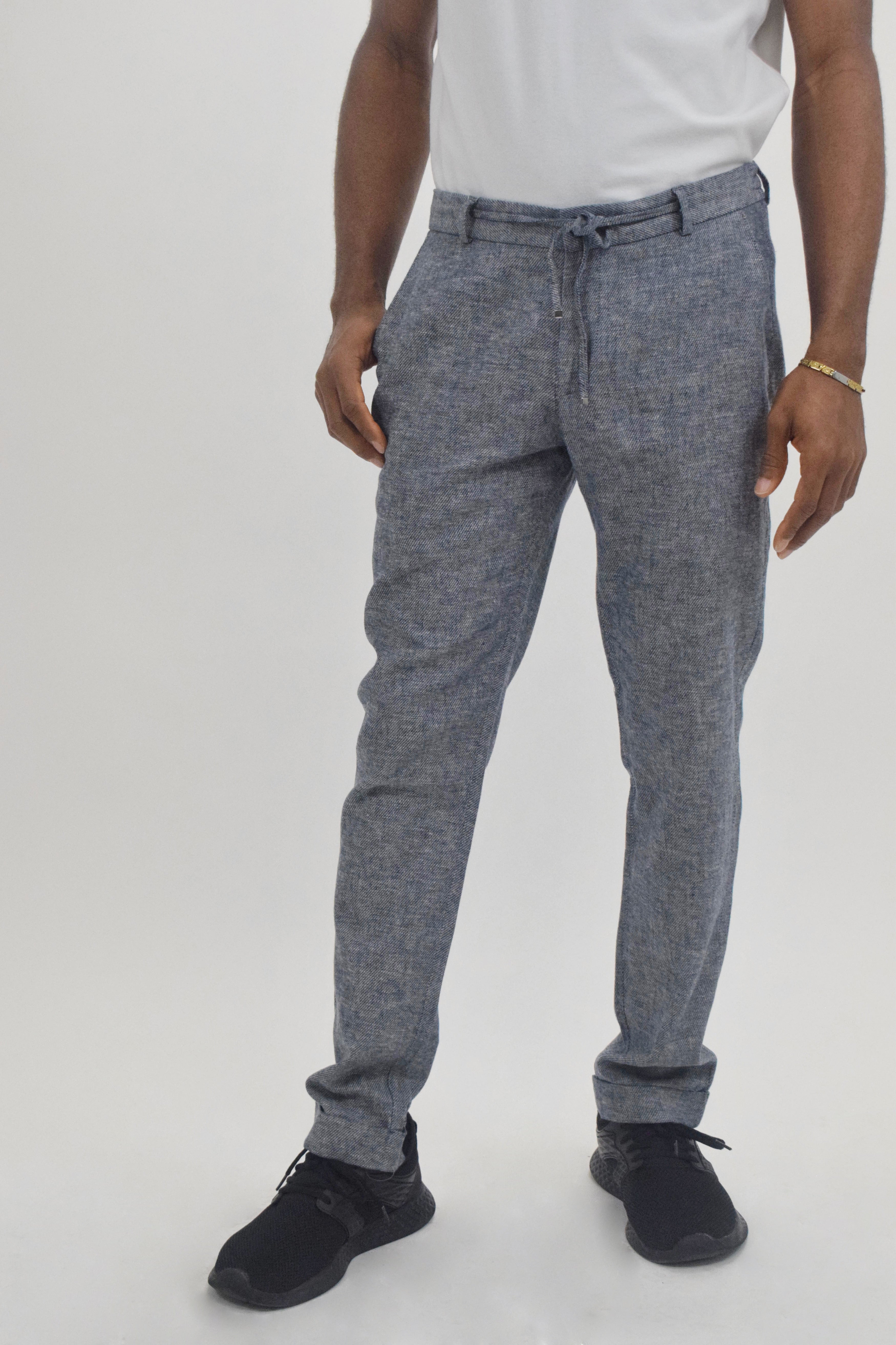 Wholesale,Suit Sartoria, Suit Sartoria Blue Textured Linen Blend Slim Fit Drawstring Pants, Blue, 34W-30L-Tag44