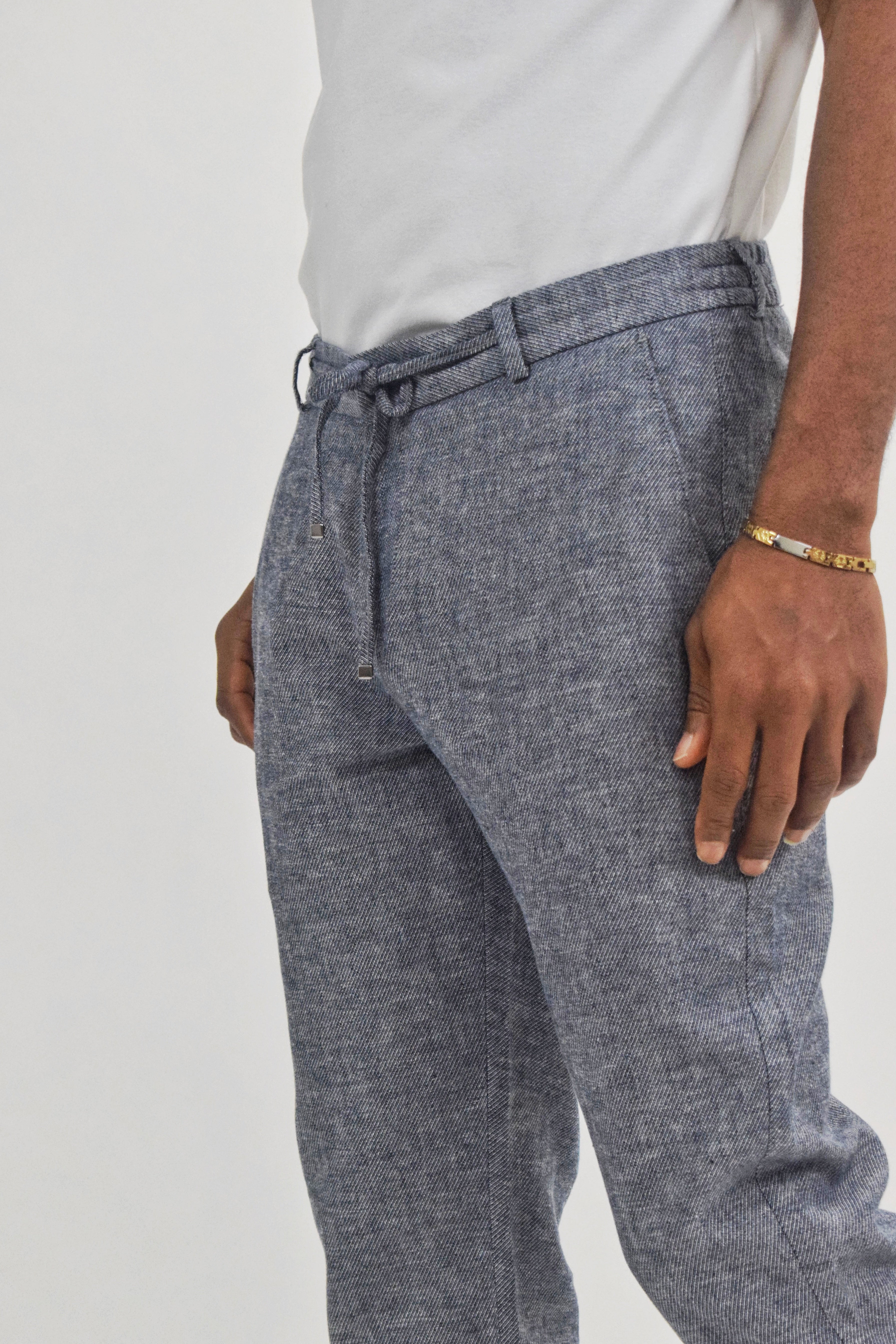 Wholesale,Suit Sartoria, Suit Sartoria Blue Textured Linen Blend Slim Fit Drawstring Pants, Blue, 36W-30L-Tag48