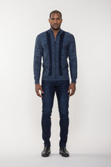 Luchiano Visconti Navy Full Zip Jacquard Sweater