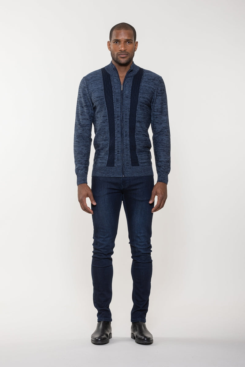 Wholesale,Luchiano Visconti, Luchiano Visconti Navy Double Panel Full Zip Jacquard Pullover, Blue, Large-42-TagL