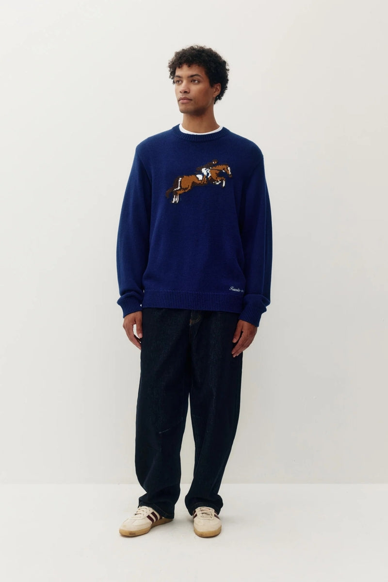 Wholesale,Kuwalla Tee, Kuwalla Tee Navy Equestrian Knit Crew Sweater, Blue, Small-42-TagSMedium-45-TagMLarge-47-TagLExtra Large-49-TagXLExtra Extra Large-52-TagXXL