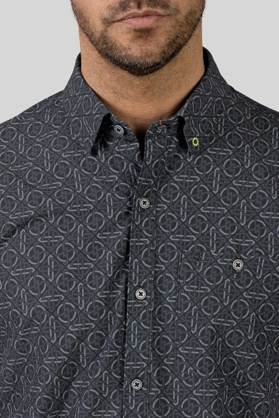 Faire,William Murray Golf, William Murray Golf Charcoal Geo Print Short Sleeve Shirt, Grey, Extra Large-48-TagXL