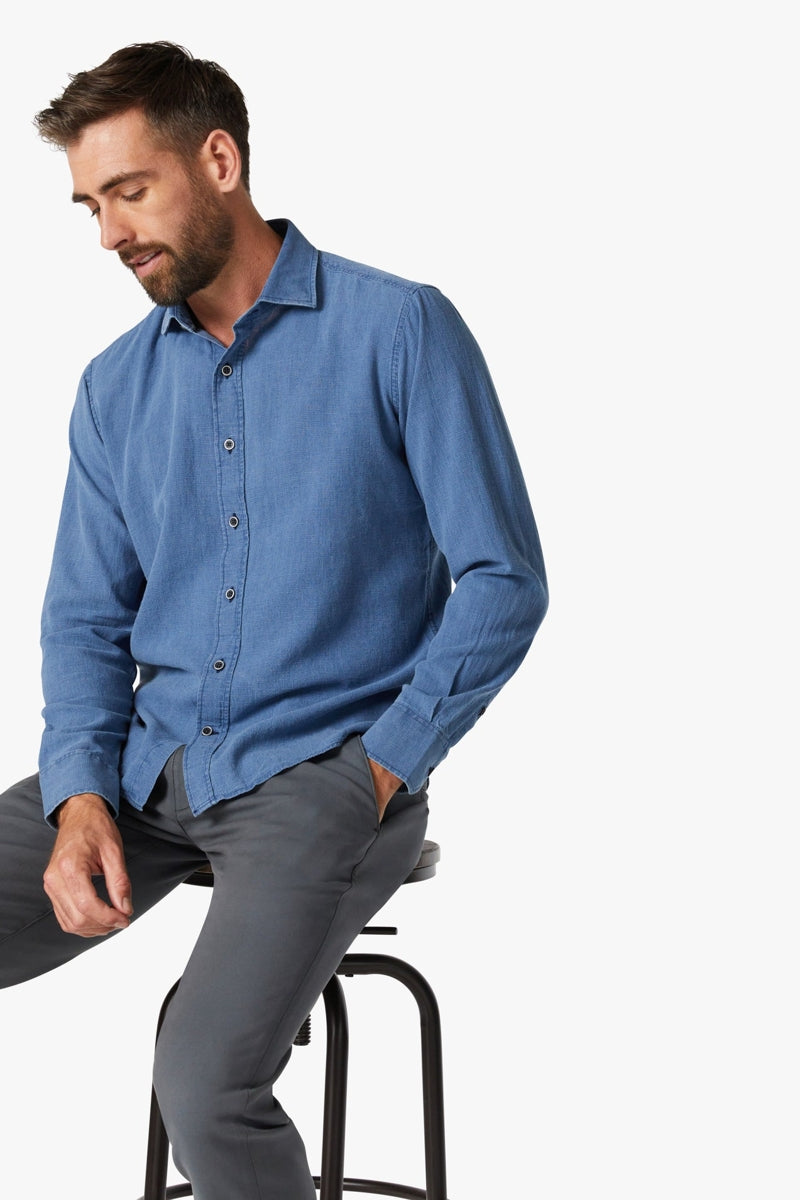 Wholesale,34 Heritage, 34 Heritage Indigo Mini Check Waffle Textured Shirt, Blue, Small-42-TagS