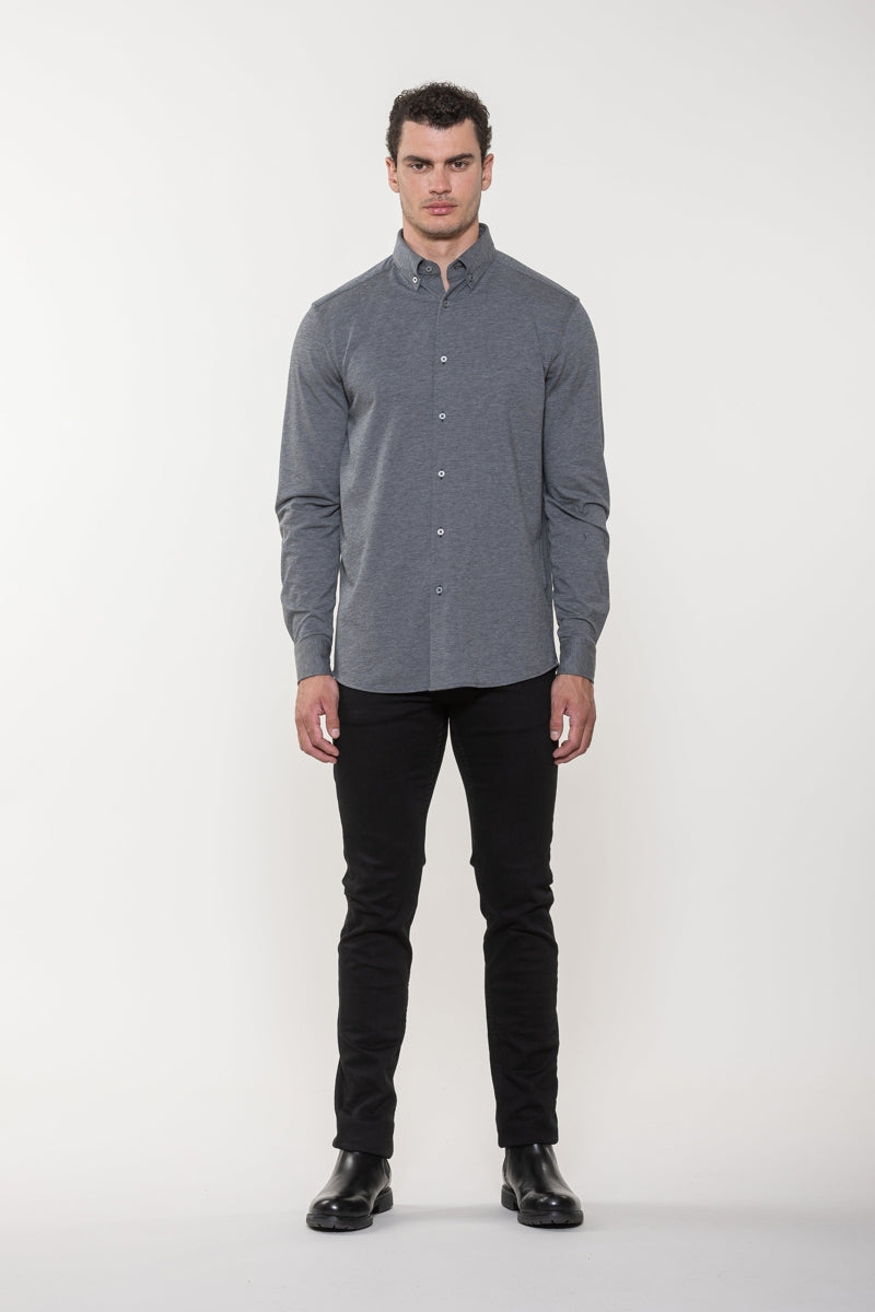 Wholesale,Luchiano Visconti, American Heritage Charcoal Twill All Way Stretch Knit Shirt, Grey, Small-41-TagSMedium-44-TagMLarge-47-TagLExtra Large-50-TagXLExtra Extra Large-53-TagXXL