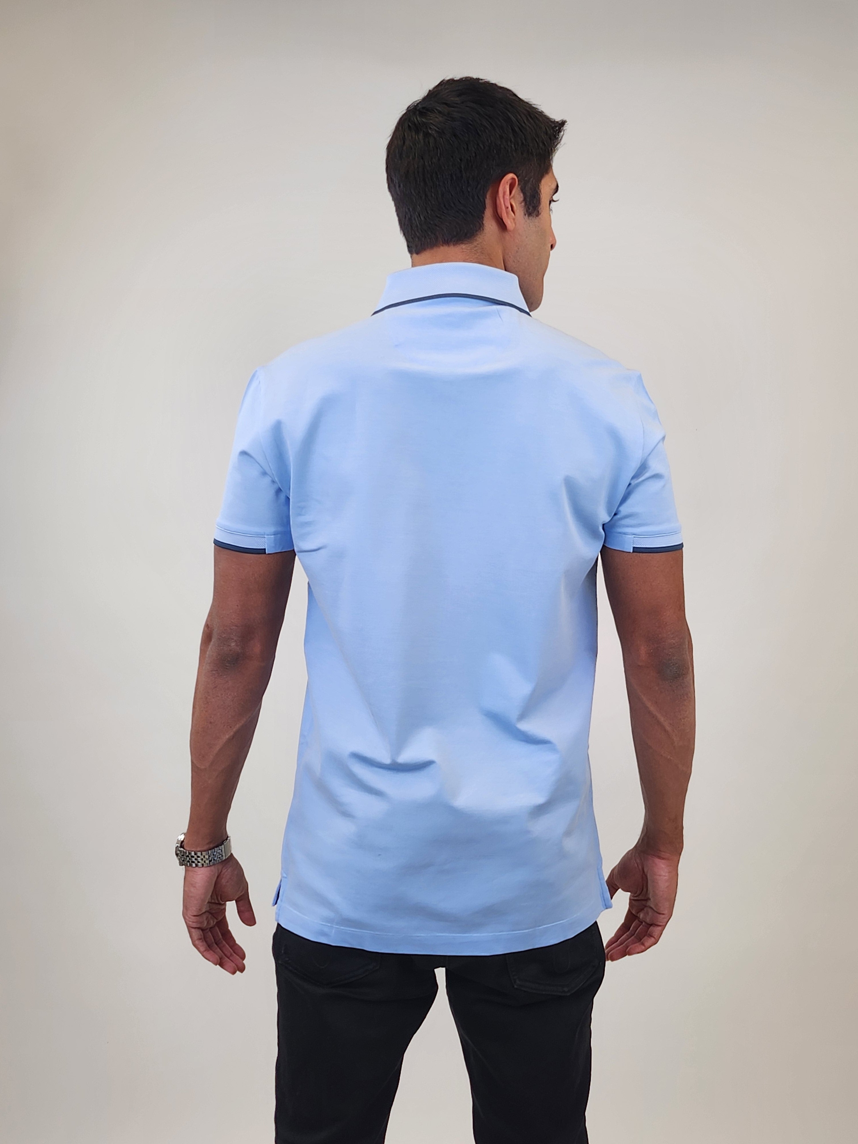 Brand Partner,R2 Amsterdam, R2 Amsterdam Blue Solid Polo with Navy Contrast, Blue, Large-42-TagL