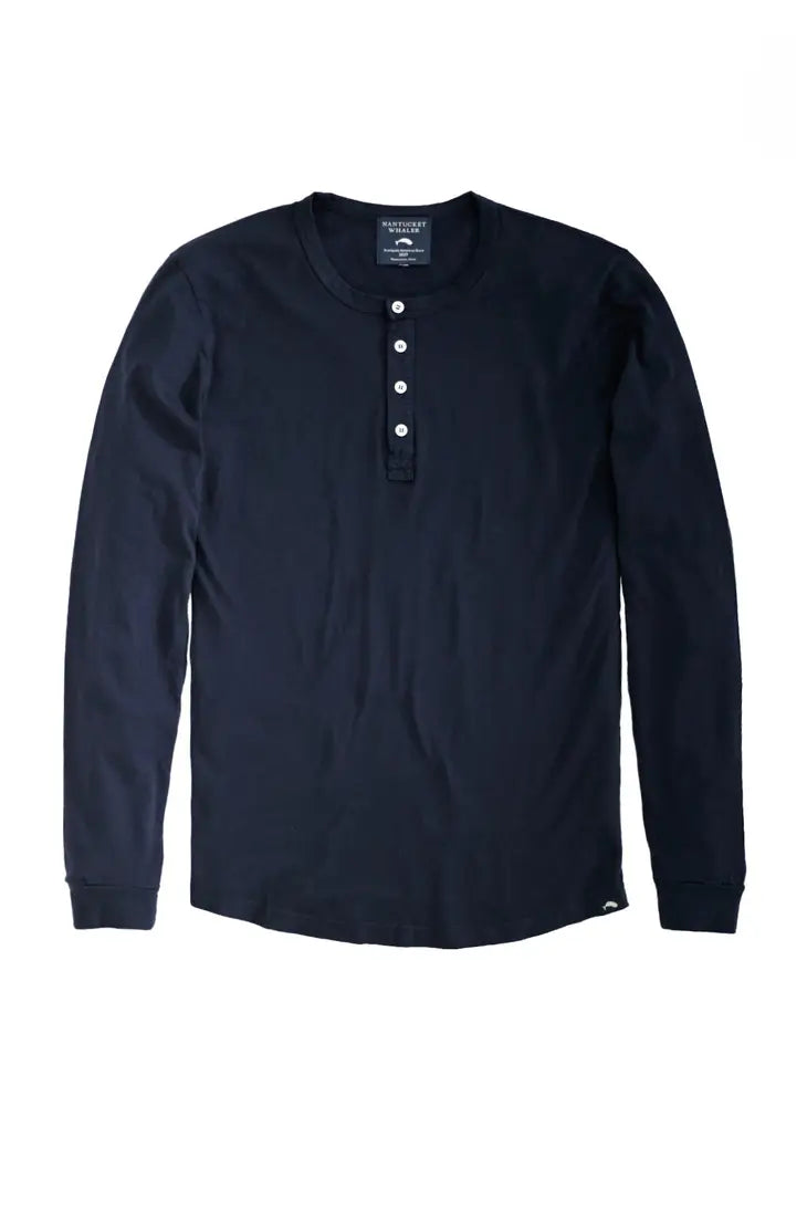 Faire,Nantucket Whaler, Nantucket Whaler Navy Long Sleeve Henley, Blue, Large-44-TagL