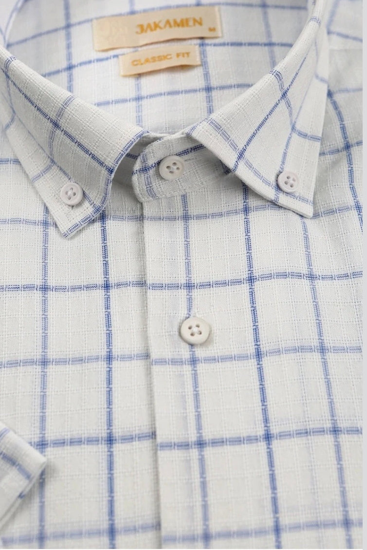 Wholesale,Jakamen, Jakamen White with Navy Blue Windowpane Textured Shirt, White, Large-46-TagL