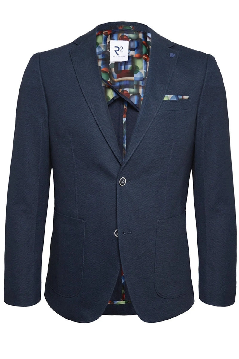Direct From Brand,R2 Amsterdam, R2 Amsterdam Navy Herringbone Blazer, Blue, Large-44-Tag52