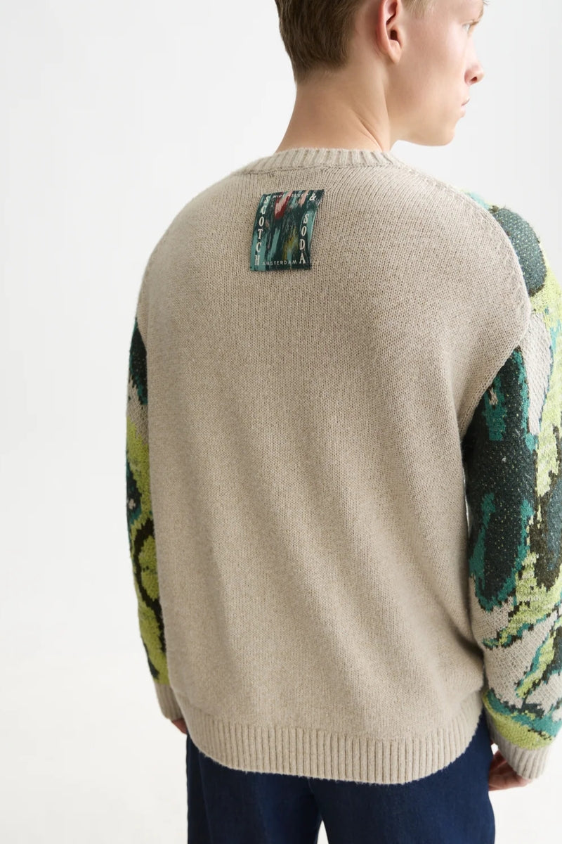 Wholesale,Scotch & Soda, Scotch & Soda Watercolor Multi Abstract Textured Sweater, Green, Extra Extra Large-54-TagXXL
