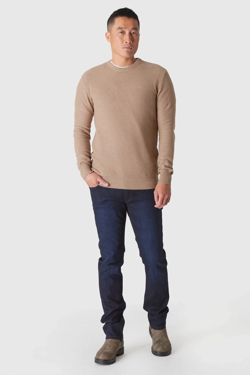Faire,True Classic, True Classic Heather Camel Pique Crew Neck Sweater, Tan, Medium-38-TagM