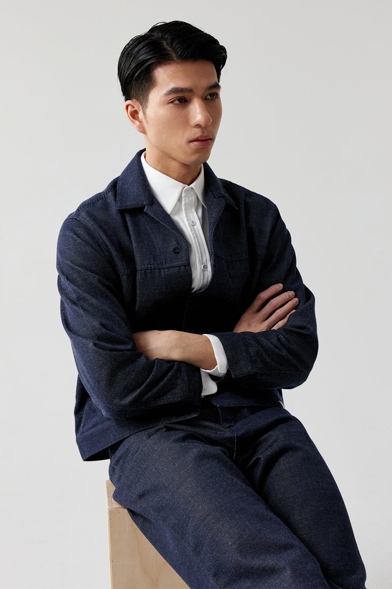 Direct From Brand,FYNE, FYNE Navy Temperature Control Denim Jacket, Blue, Small-44-TagSMedium-46-TagMLarge-48-TagLExtra Large-50-TagXL