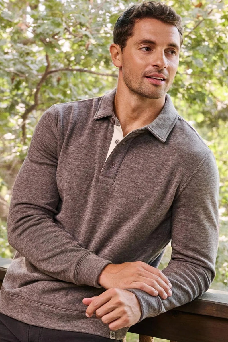 Wholesale,Flag & Anthem, Flag & Anthem Heather Brown Fleece Knit Polo, Grey, Medium-43-TagMLarge-46-TagL