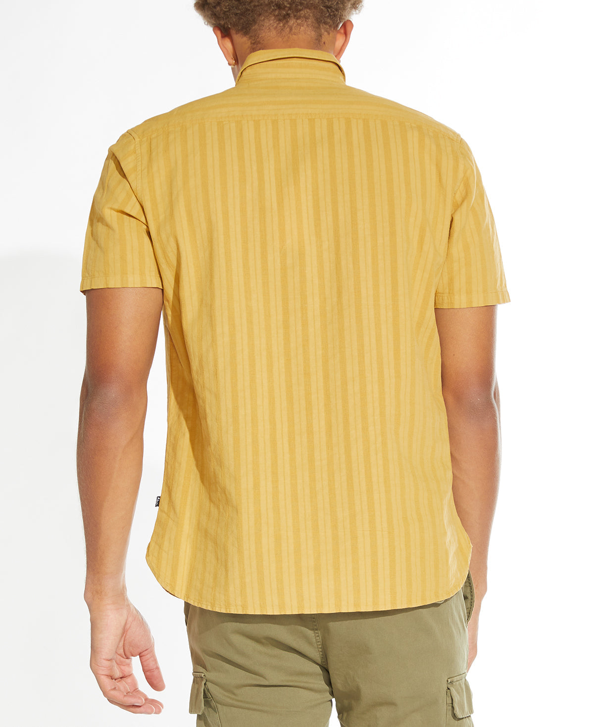 Wholesale,Civil Society, Civil Society Mustard Jacquard Stripes Cotton/Linen Blend Short Sleeve Shirt, Yellow, Small-42-TagSMedium-44-TagMLarge-46-TagLExtra Large-48-TagXLExtra Extra Large-52-TagXXL