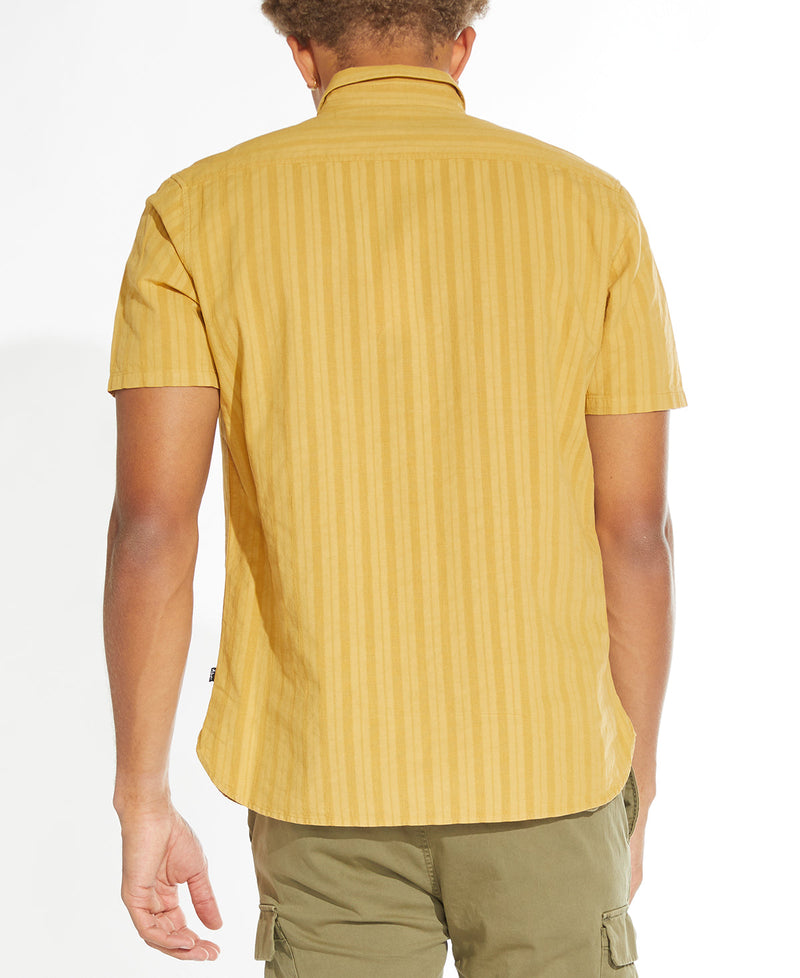 Civil Society Mustard Jacquard Stripes Cotton/Linen Blend Short Sleeve Shirt