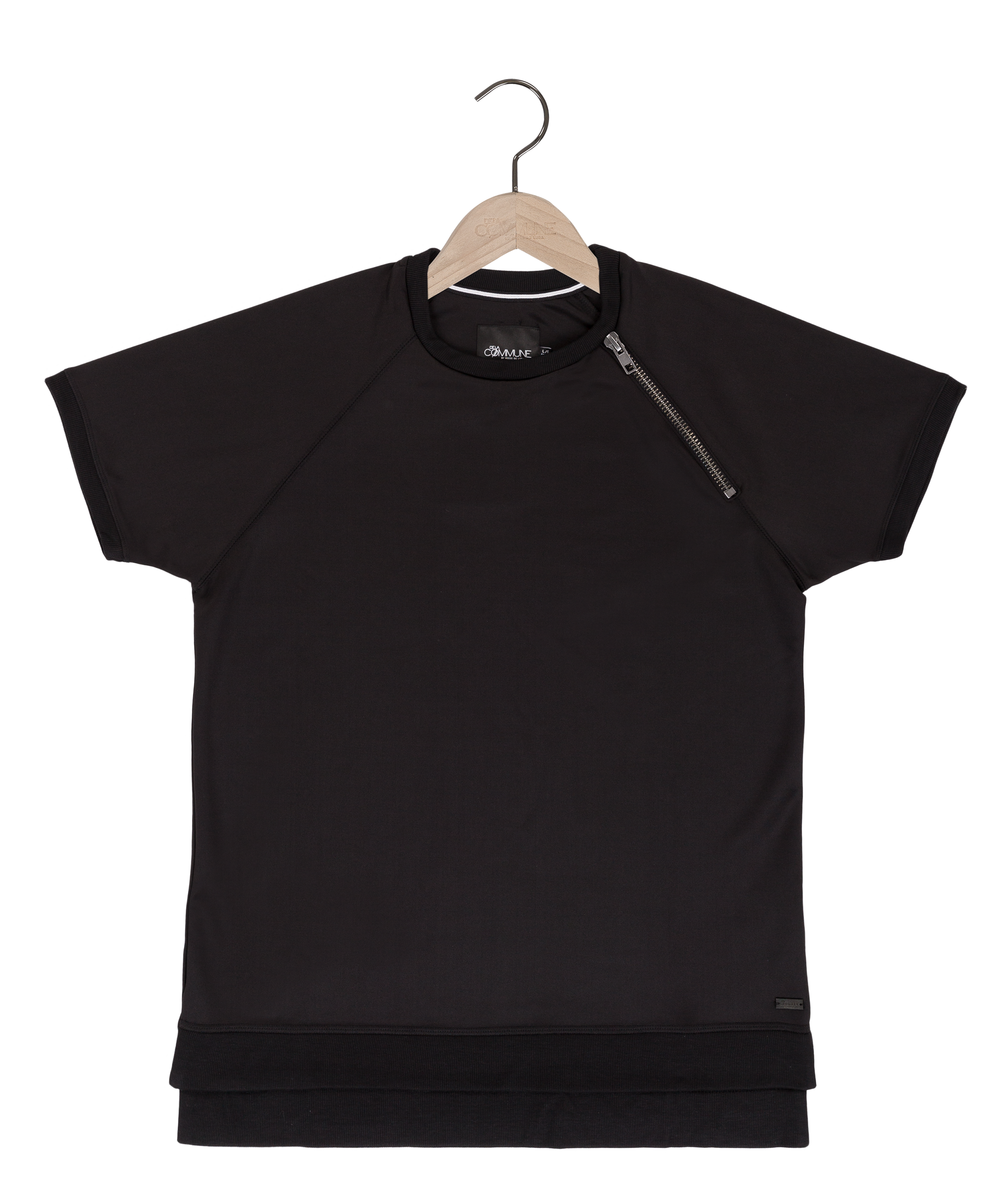 Brand Partner,Reesedeluca, Reese De Luca Black Raglan Scuba T-Shirt with Zipper, Black, Medium-44-TagM