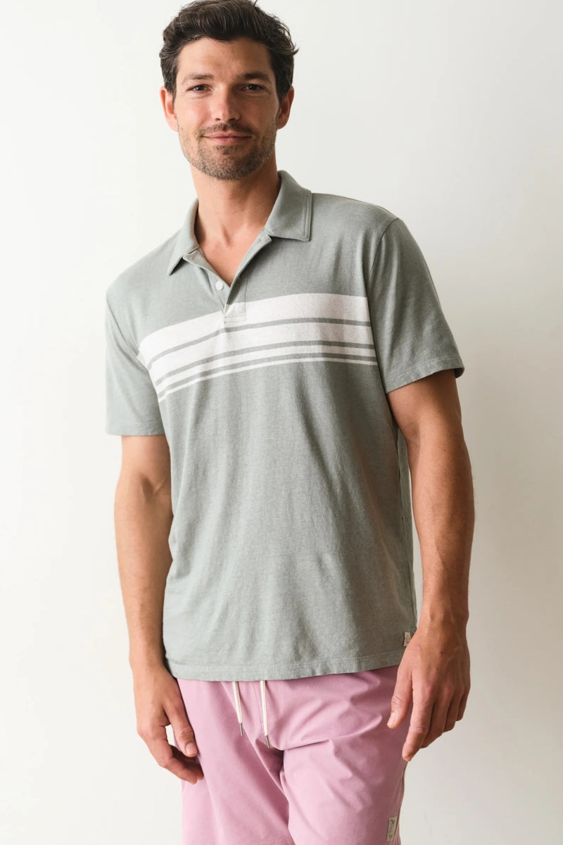 Wholesale,Marine Layer, Marine Layer Green/White Stripe Hemp Cotton Polo, Green, Small-40-TagSMedium-43-TagMLarge-46-TagLExtra Large-48-TagXLExtra Extra Large-50-TagXXL