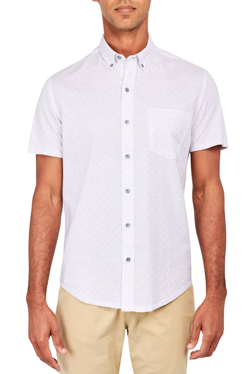 Faire,W.R.K, W.R.K Lilac Diamond Reworked Print Short Sleeve Button Up Shirt, Purple, Medium-42-TagMLarge-44-TagLExtra Large-46-TagXLExtra Extra Large-48-TagXXLSmall-40-TagS