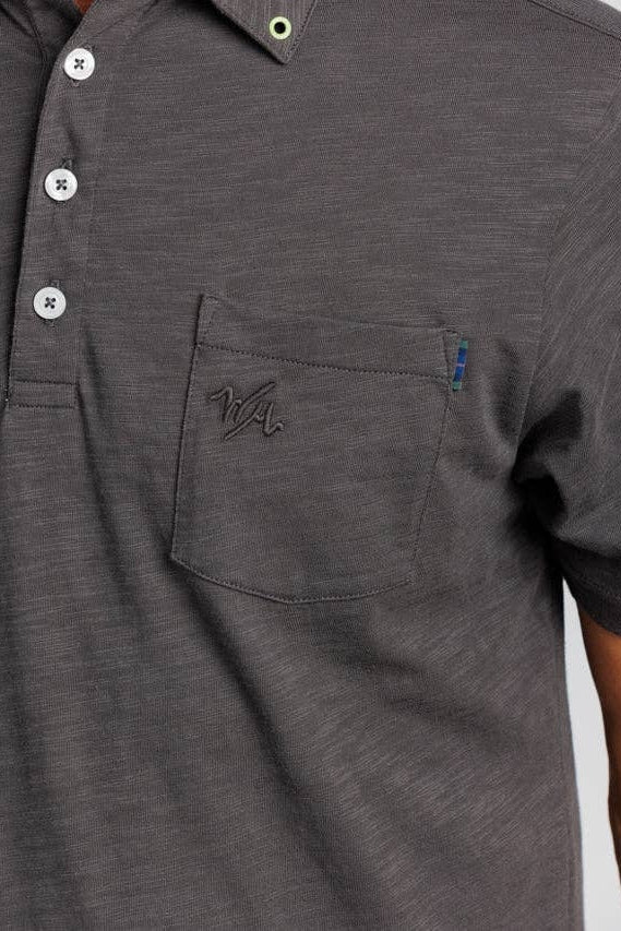 Faire,William Murray Golf, William Murray Golf Heather Charcoal Corner Pocket Polo, Grey, Small-37-TagSMedium-40-TagMLarge-43-TagLExtra Large-46-TagXLExtra Extra Large-50-TagXXL