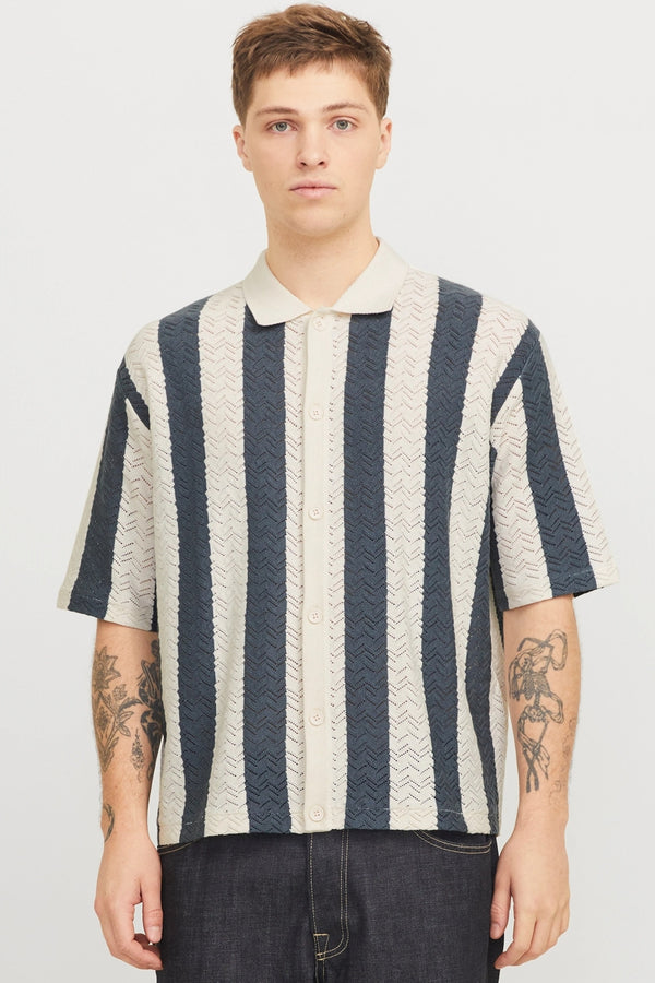 Jack & Jones Cream/Navy Striped Textured Shirt