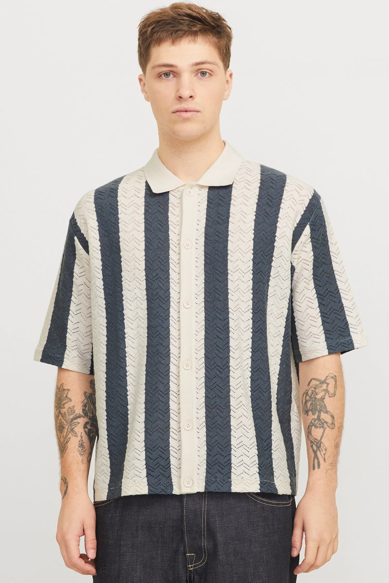 Jack & Jones Cream/Navy Striped Textured Shirt