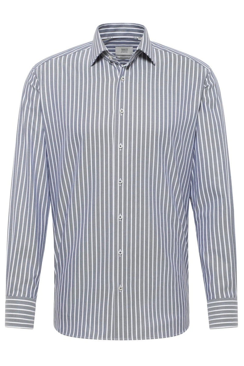 Wholesale,1863 by Eterna, 1863 by Eterna Grey Blue/White Stripe Herringbone Modern Fit Shirt, Grey, Medium-45-Tag15.5