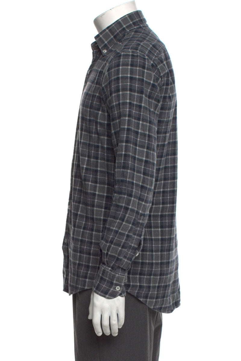 RealReal,Bergdorf Goodman, Bergdorf Goodman Grey Plaid Long Sleeve Shirt, Grey, Small-40-TagS