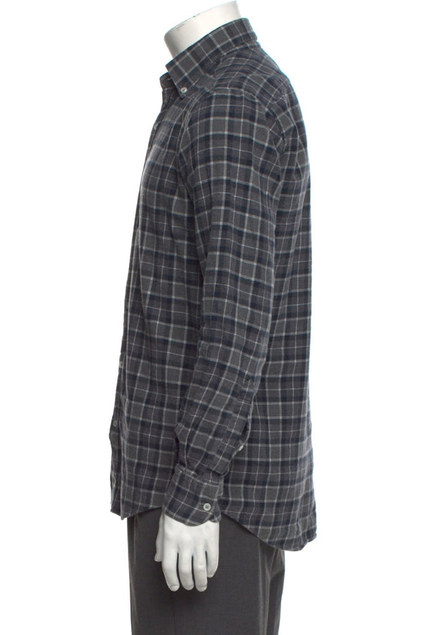 Bergdorf Goodman Grey Plaid Long Sleeve Shirt