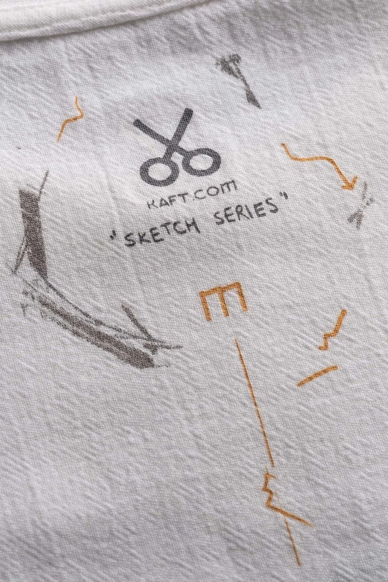 Wholesale,KAFT, KAFT Off White Sketch Design Textured T-Shirt, White, Medium-47-TagM