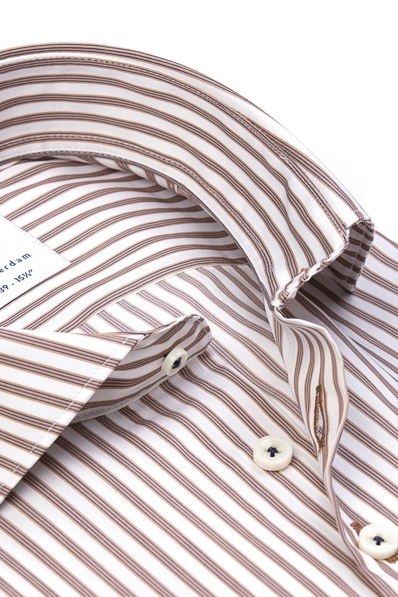 Direct From Brand,R2 Amsterdam, R2 Amsterdam Beige Striped Cotton Shirt, Tan, Small-40-Tag39Extra Large-48-Tag43