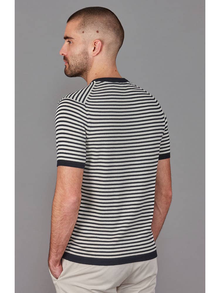 Faire,Paul James, Paul James Navy Knit Cotton Breton Stripe T-Shirt, Blue, Large-45-TagXXL