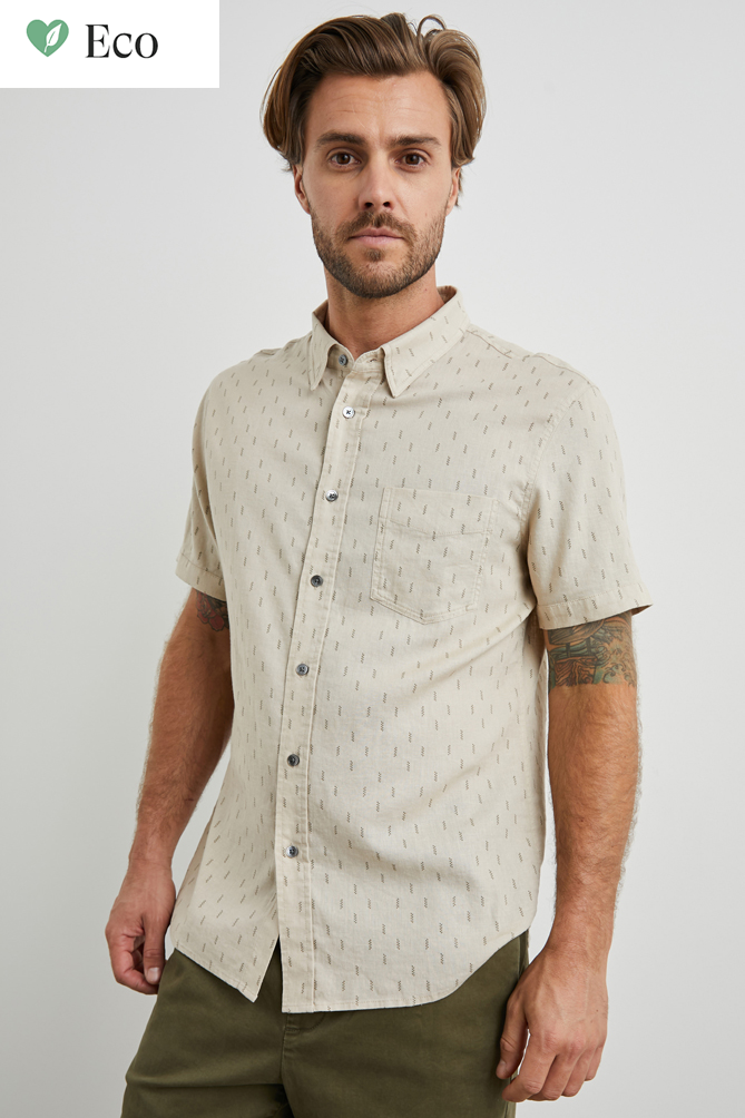 Wholesale,Rails, Rails Khaki Leaf Print Short Sleeve Linen Blend Shirt, Tan, Extra Extra Large-52-TagXXL