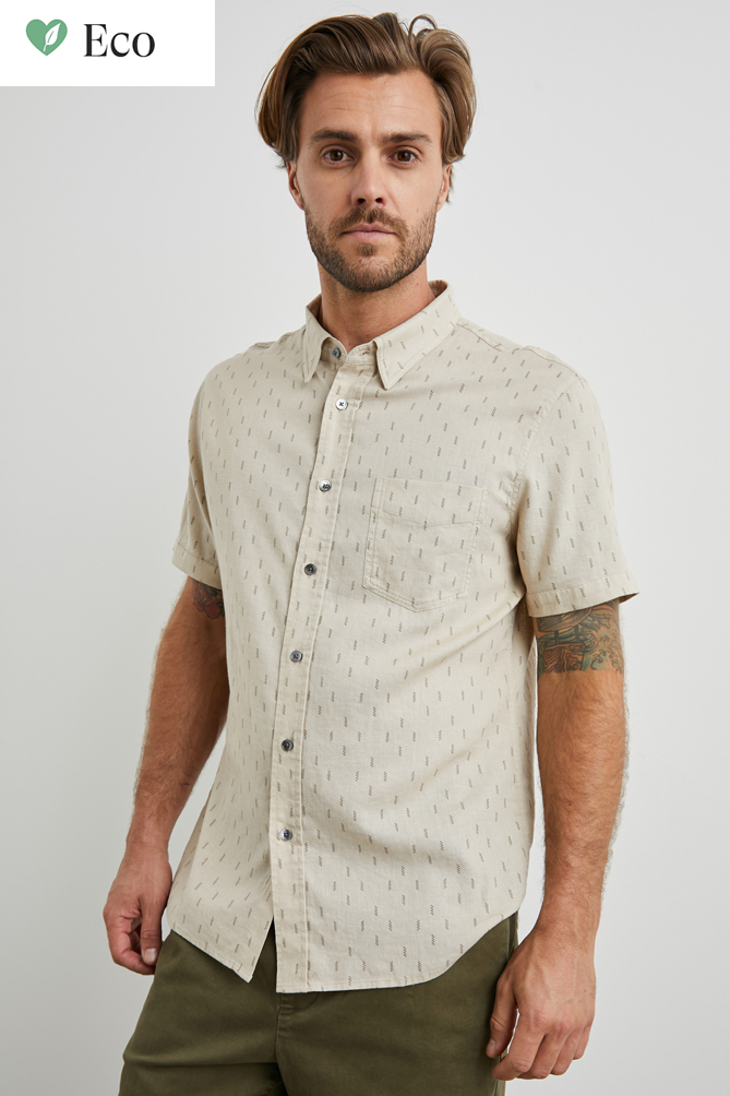 Rails Khaki Leaf Print Short Sleeve Linen Blend Shirt