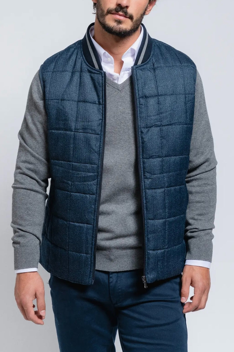 Faire,SMF, SMF Navy Vest with Varsity Collar Detail, Blue, Large-45-TagL