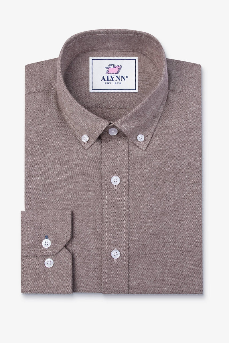Faire,Alynn, Alynn Brown Chambray Slightly Brushed Slim Fit Shirt, Brown, Large-45-TagL