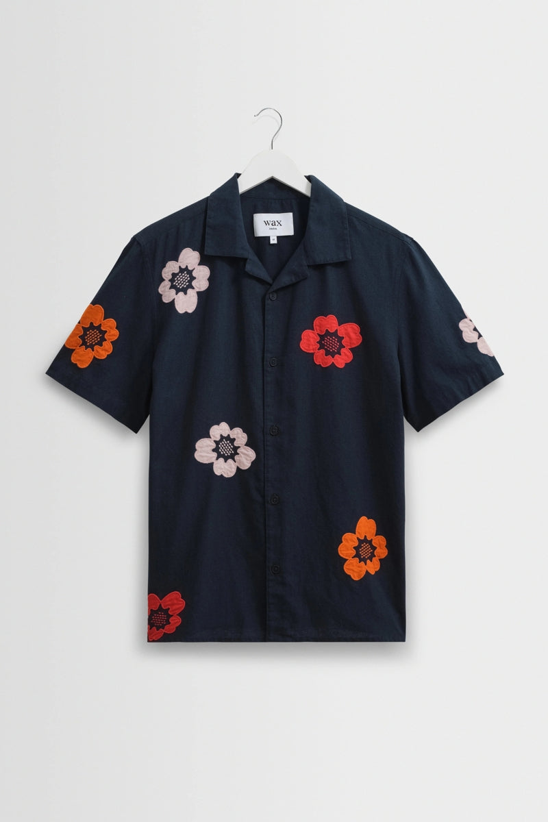 Wholesale,Wax London, Wax London Navy Floral Botanical Applique Shirt, Blue, Extra Large-49-TagXL