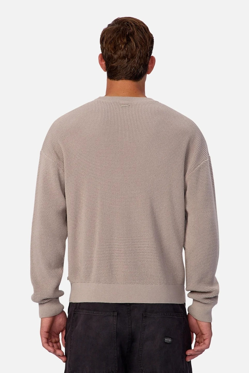 Wholesale,INDUSTRIE AUSTRALIA, INDUSTRIE AUSTRALIA Grey Waffle Textured Crewneck Long Sleeve Tee, Grey, Large-50-TagL