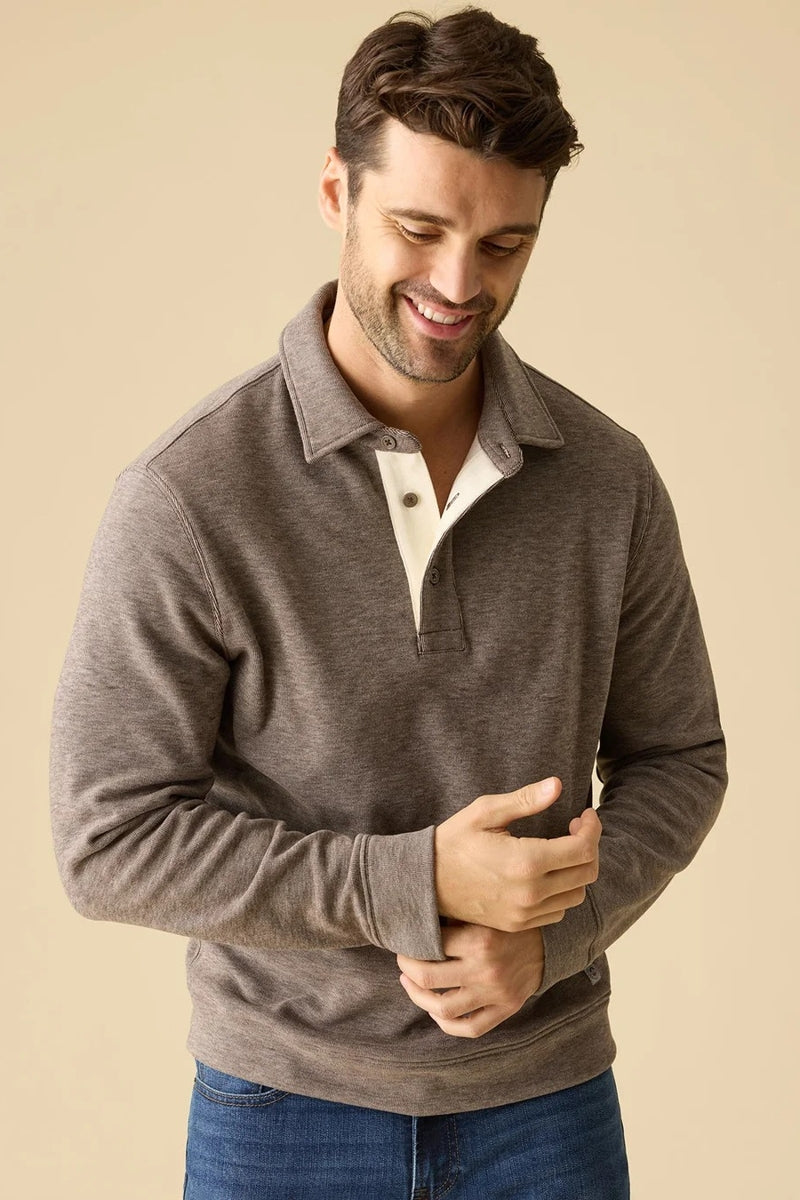 Wholesale,Flag & Anthem, Flag & Anthem Heather Brown Fleece Knit Polo, Grey, Medium-43-TagMLarge-46-TagL