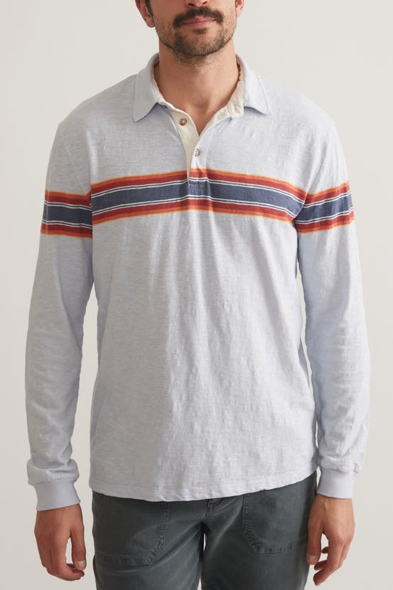 Wholesale,Marine Layer, Marine Layer Blue/Multi Stripe Vintage Heavy Slub Rugby Polo, Blue, Medium-44-TagM
