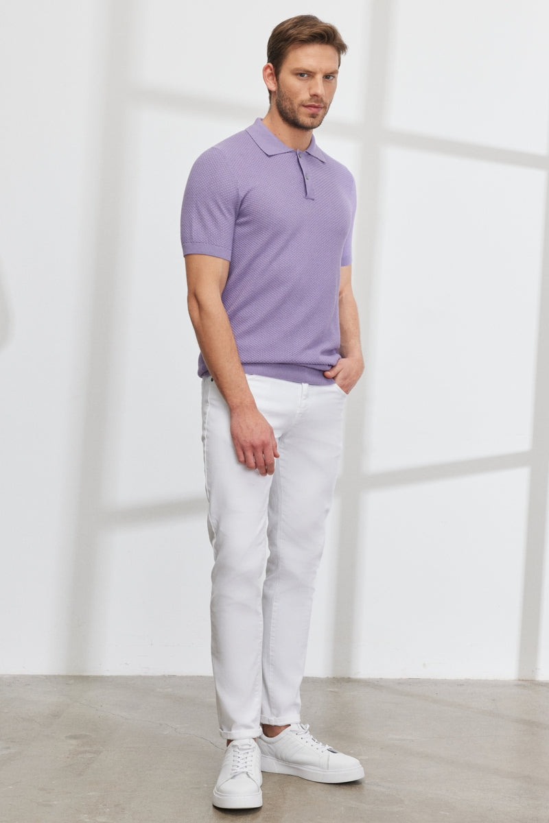 Wholesale,Altinyildiz Classics, Altinyildiz Classics Lilac Knit Textured Weave Polo, Purple, Large-43-TagL