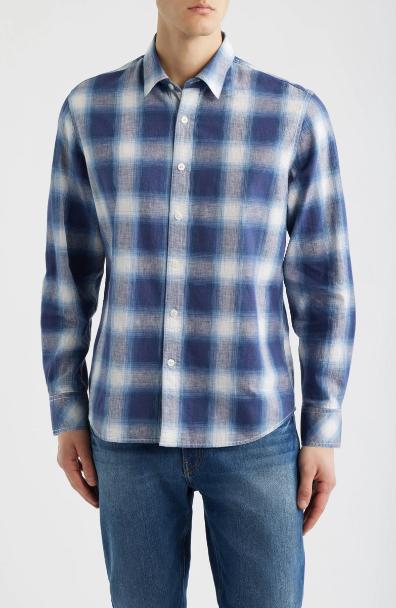 Wholesale,James Campbell, James Campbell Blue/White Plaid Cotton/Linen Blend Shirt, Blue, Large-46-TagL