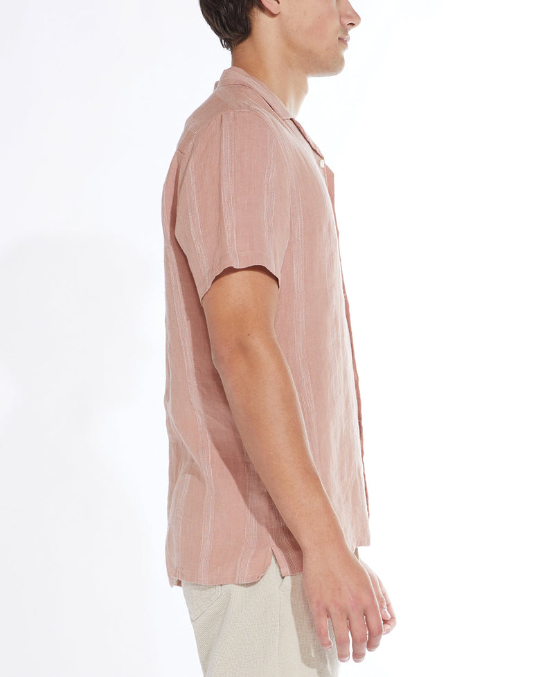 Civil Society Dusty Pink Tonal Striped Cotton/Linen Blend Short Sleeve Shirt