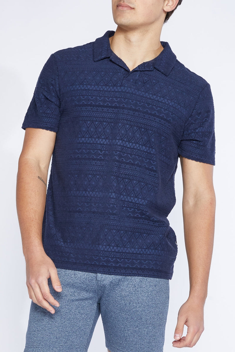 Wholesale,Civil Society, Civil Society Navy Jacquard Short Sleeve Resort Polo, Blue, Medium-41-TagM