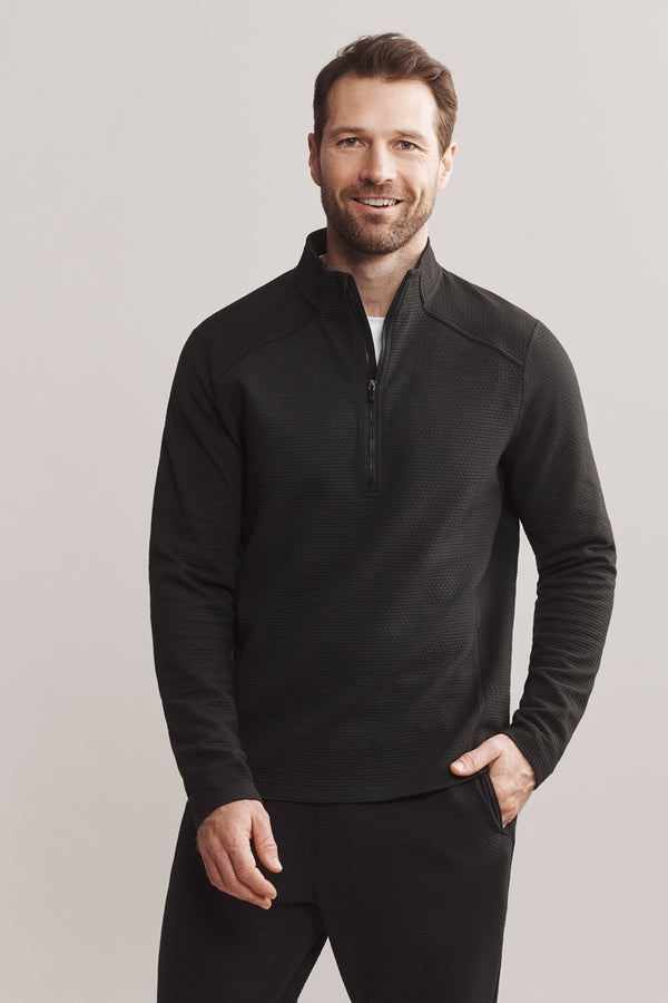 Rhone Black Tech 1/2 Zip Textured Stretch Pullover