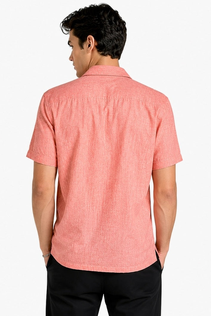Wholesale,Mizumi, Mizumi Red Textured Short Sleeve Button Up Shirt, Red, Extra Extra Large-53-TagXXL