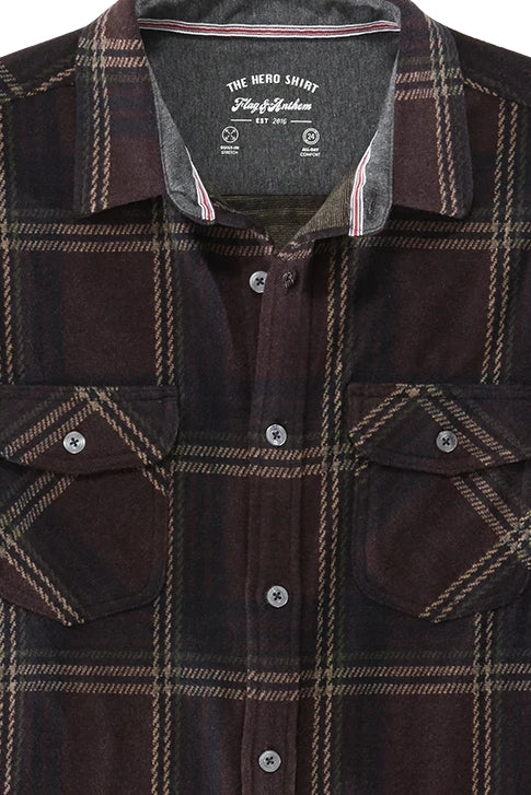 Wholesale,Flag & Anthem, Flag & Anthem Burgundy/Navy Knit Flannel Overshirt, Red, Medium-44-TagMLarge-47-TagLExtra Large-51-TagXL
