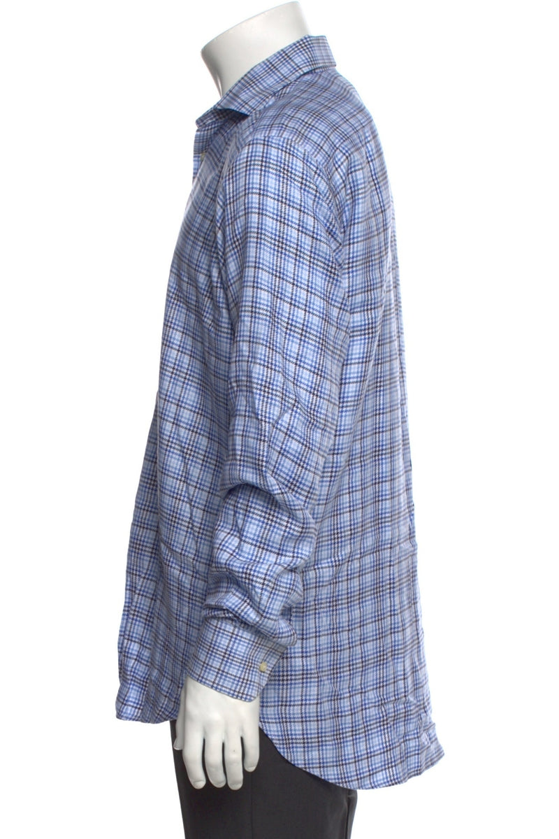 RealReal,Etro, Etro Blue/Black Plaid Print Long Sleeve Dress Shirt, Blue, Medium-42-Tag39